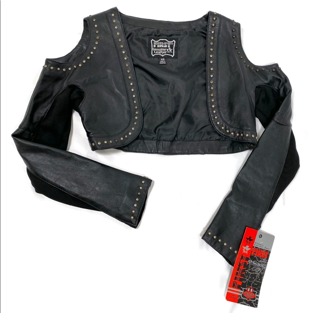 Biker Style Leather Cropped Shrug Vest by First Genuine Leather